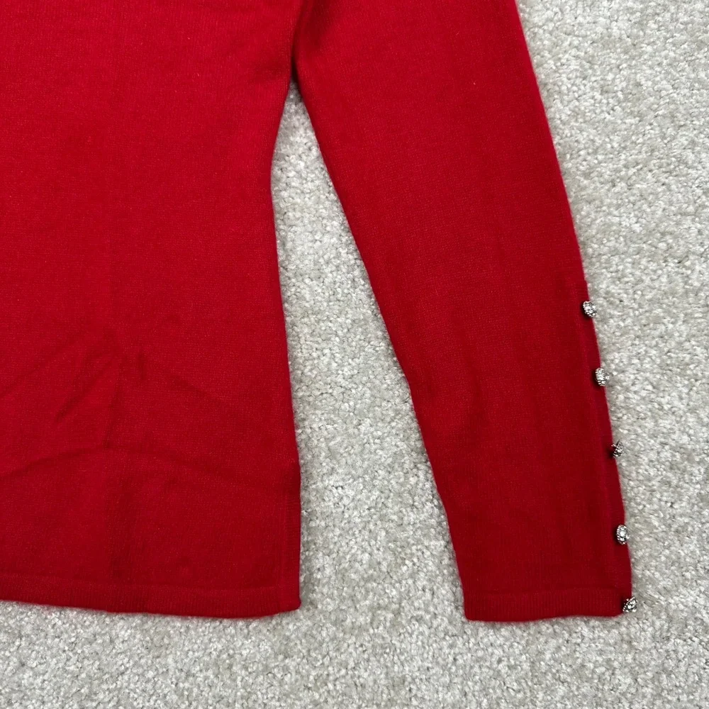 Prive Cashmere Red Silk Collar Sweater Rhinestone Button Cuff Polo Pullover M